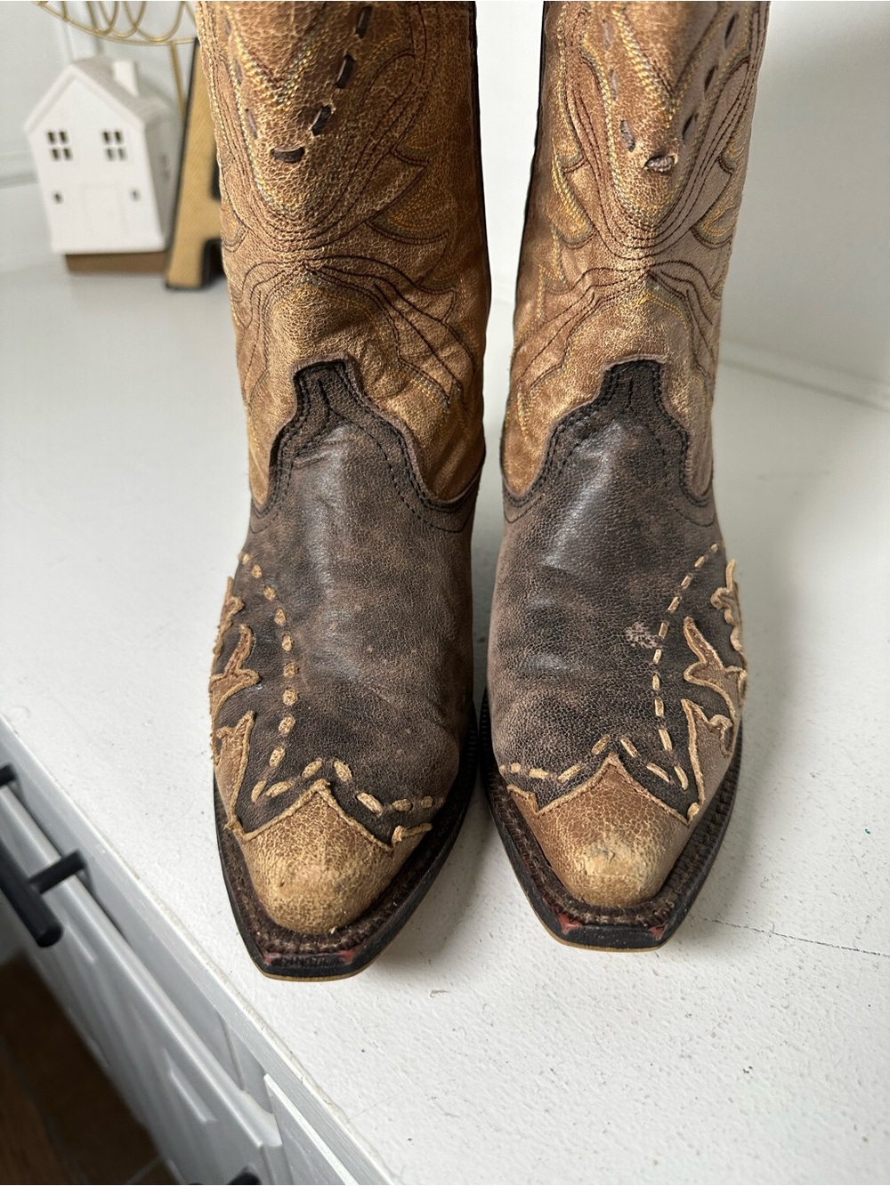 Laredo Cowboy Boots Womens 8M Brown Tan Leather Western Boots Distressed Cowgirl - Picture 3 of 8